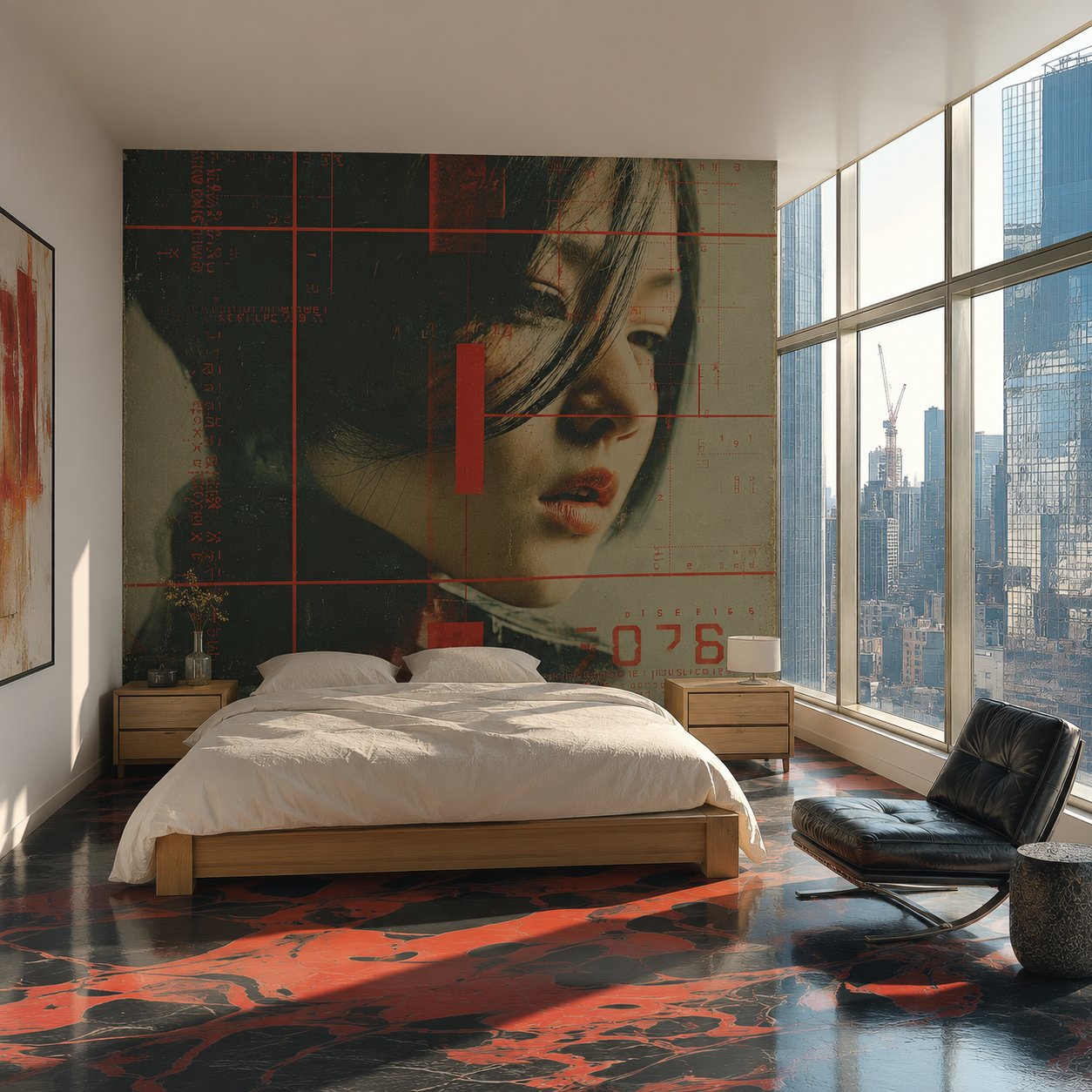 CULT MEMBER piece as a large-format bedroom installation, Manhattan high-rise